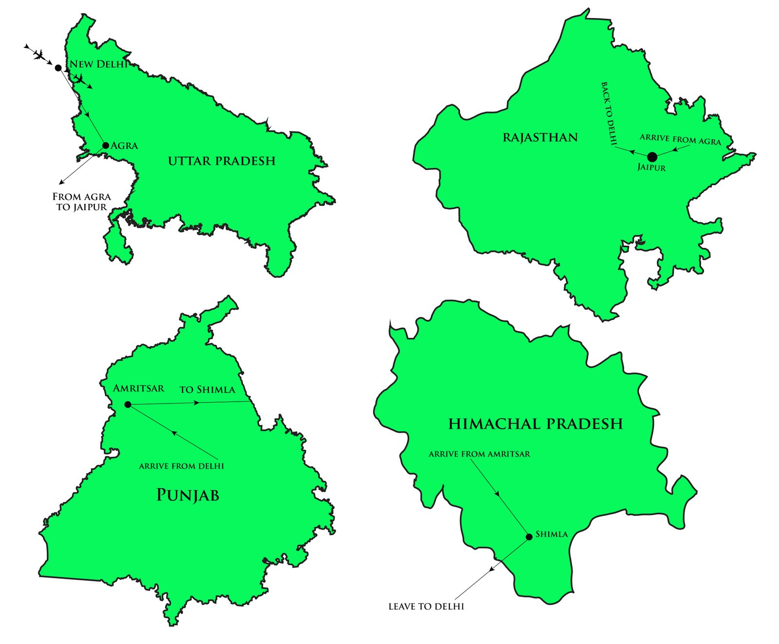 Map of South India itinerary